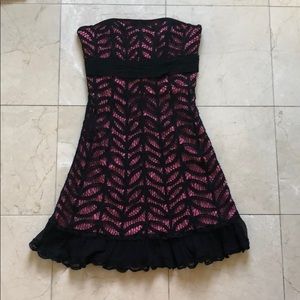 Betsey Johnson pink underlay black lace dress